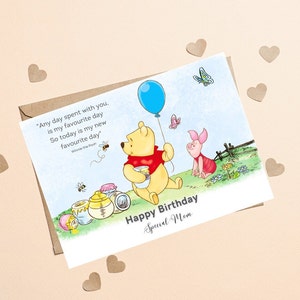 Winnie the Pooh Classic Sentiment Birthday Card For Mom, Winnie The Pooh Love Quote Greeting Card, Sentiment Love Card For Mom Birthday