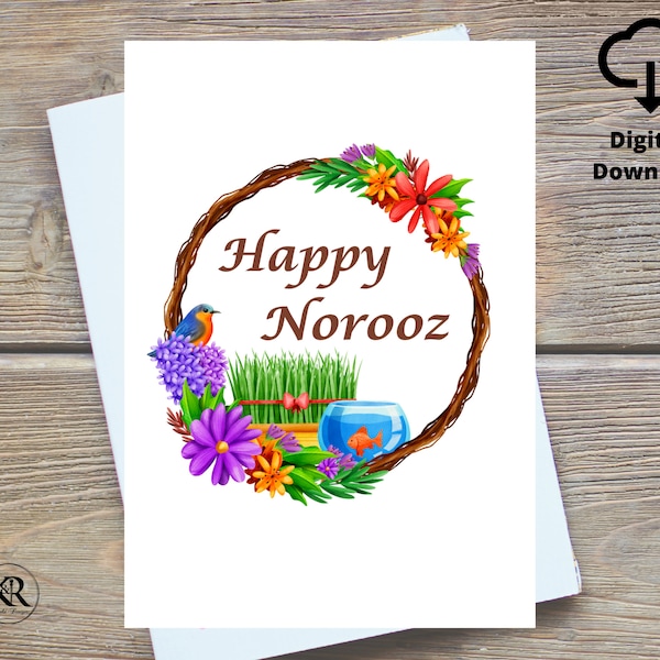 Farsi Persian Norooz Digital Printable - Persian New Year - Happy Nowruz Greeting Card Instant Download , کارت تبریک عید, Made in Canada