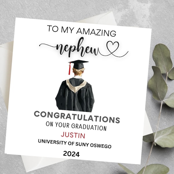 Personalised Nephew Graduation Card With Cap and Scroll, University Graduation Card For Nephew, Class of 2024 Graduation Card For Nephew