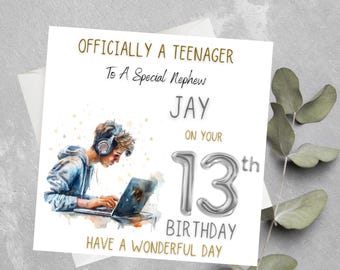 Personalised 13th Birthday Card For Boys, Officially A Teenager, Teenage Boys Card For Grandson, Nephew, 13th Birthday Card For Grandson