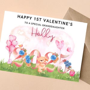 Tarjeta del primer día de San Valentín para nieta, tarjeta del primer día de San Valentín para nieta, tarjeta personalizada del primer día de San Valentín para bebé, tarjeta para nieta
