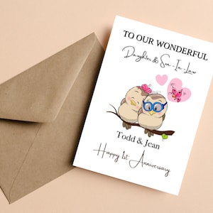 Tarjeta personalizada de primer aniversario de boda para hija e hijo - suegro, tarjeta de aniversario de boda para hija, hijo, primer aniversario de boda