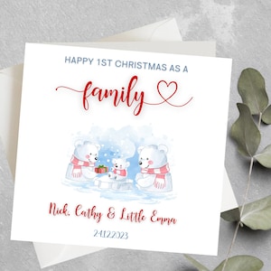 Gepersonaliseerde eerste kerstkaart als familiekaart, moeder, vader en babymeisje 1e kerstkaart voor 2023, 1e kerstkaart als gezin van 3 kaarten