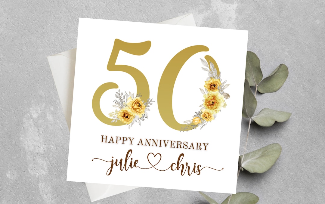 Personalised Golden Wedding Anniversary Card for Friend, Couple, Happy ...