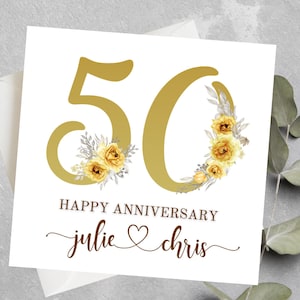 Tarjeta personalizada de aniversario de bodas de oro para amigo, pareja, feliz tarjeta de aniversario de boda 50, esposo, esposa 50 aniversario personalizado