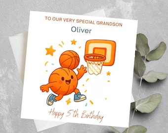 Personalisierte Basketball-Geburtstagskarte für Enkel, Jungen, Mädchen, Kinder Basketball-Geburtstagskarten, Enkelin Basketball-Geburtstagskarten