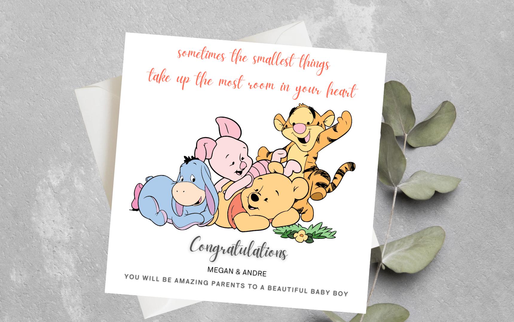 Personalised Winnie the Pooh Baby Shower Card, Sentimental Winnie