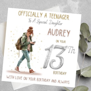 Carte personnalisée pour le 13e anniversaire de sa filleule, officiellement une adolescente