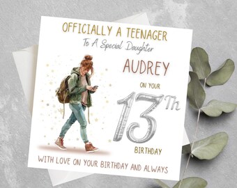 Personalised 13th Birthday Card For Goddaughter Officially A Teenager Card For Girls,  Granddaughter, Daughter, Niece,Teenager 13th Birthday