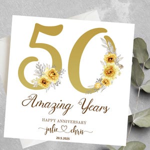 Carte personnalisée d'anniversaire de mariage en or pour un ami, un couple, une carte de 50e anniversaire de mariage, un mari, une femme, un 50e anniversaire personnalisé