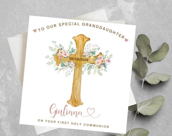 Personalized First Holy Communion Granddaughter, 1st Holy Communion Granddaughter, Girls Communion, Holy Communion Day, Holy Communion Card