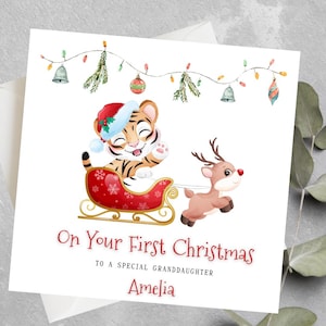 Cartão de Natal personalizado para neta, primeiro cartão de Natal do bebê, primeiro cartão de Natal da filha, primeiro cartão de Natal personalizado da afilhada