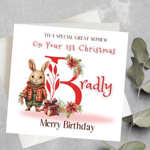 1ère carte de Noël personnalisée pour neveu, petit-fils, fils, carte de Noël d’anniversaire pour les garçons, première carte de Noël, 1er anniversaire de Noël
