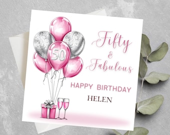 Personalised 50th Birthday Card For Girlfriend, Friend 50th Birthday Card Personalised, Happy Fiftieth Birthday Card For Wife, Best Friend