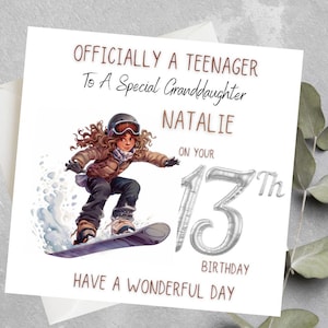 Gepersonaliseerde 13e verjaardagskaart voor nichtje, officieel een tienerkaart voor meisjes, nichtje, kleindochter, dochter, peetdochter 13e verjaardag