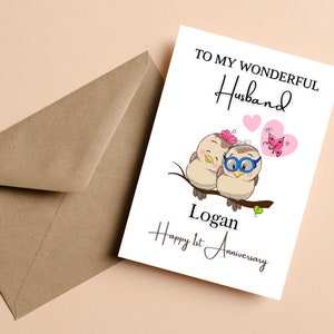 Tarjeta de primer aniversario de boda personalizada para esposo, esposa, primer aniversario de boda para pareja, linda tarjeta de primer aniversario para esposo