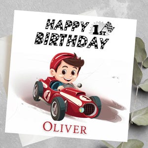Carte personnalisée 1er anniversaire de petit-fils, 1er anniversaire de petit-fils, 1er anniversaire de filleul, carte de premier anniversaire de voiture de course de petit-fils, cadeau carte de course