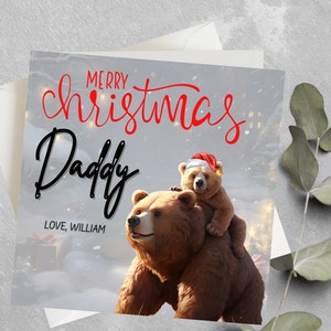Carte de Noël papa personnalisée, carte de Noël papa personnalisée, carte de Noël papa ours de bébé, au meilleur papa à Noël