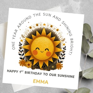 Personalised First Trip Around the Sun Birthday Card, 1st Birthday Sunshine Card, One Year Around the Sun Birthday Card, Sunshine Theme Card