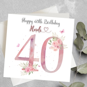 Carte personnalisée 40e anniversaire, carte d'anniversaire pour 40, 50, 70 ans, n'importe quel nombre, carte 40e anniversaire pour elle, cadeau 40e anniversaire