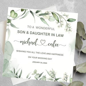 Carte de mariage personnalisée pour gendre et gendre, carte de mariage minimaliste verte pour gendre et gendre, cadeau de mariage