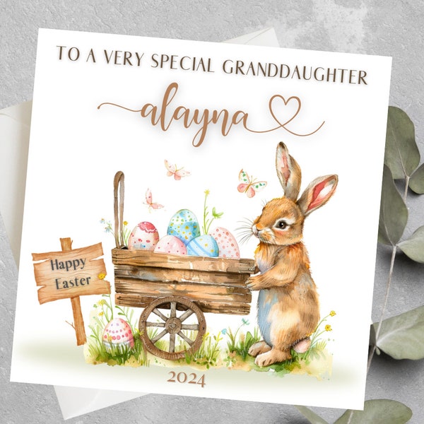 Personalised Granddaughter Easter Card, Girls Bunny Rabbit Easter Card For Daughter, Niece, Granddaughter, Easter Card For Girls, Daughter