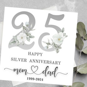 Tarjeta personalizada de aniversario de bodas de plata, tarjeta de regalo de aniversario de bodas de plata, aniversario de plata, tarjeta de aniversario de 25 años para padres