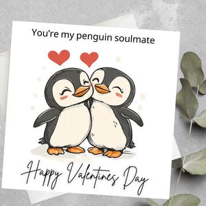 Carte de Saint-Valentin avec des pingouins, carte d'amour de pingouin doux, Saint-Valentin pingouin, carte de Saint-Valentin couple de pingouins, tourtereaux pingouin