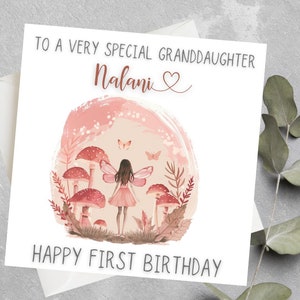 Carte d'anniversaire personnalisée de fée pour les filles, carte de premier anniversaire de fée pour petite-fille, fille, nièce, filleule, cadeau de première fée
