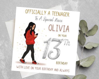 Personalised 13th Birthday Card For Girls, Officially A Teenager, Teenage Girl Card For Daughter, Granddaughter, Niece 13th Birthday Card