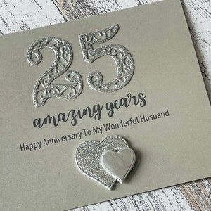 Silver Wedding Anniversary Card, Silver Anniversary Card For Husband, 25th Wedding Anniversary Card, Personalised 25th wedding anniversary image 3