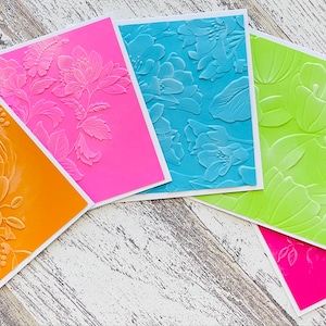 Carte de correspondance vierge 3D en relief, carte de correspondance en relief pour toutes les occasions, carte de correspondance en relief faite main, carte de remerciement floral en relief LOT DE 5