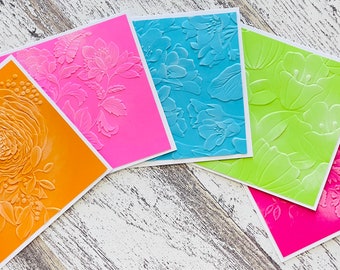 Embossed Note Card Blank 3D, embossed notecard all occasions, embossed handmade note card,  Embossed floral Thank you note card SET OF 5