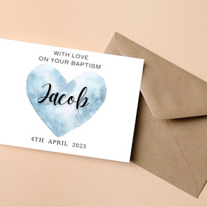 Carte de baptême mignonne pour fils, carte de baptême personnalisée, carte de baptême pour neveu, carte de baptême petit-fils, carte de baptême garçon personnalisée