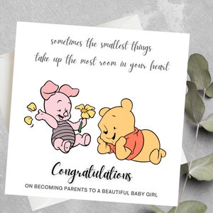 Biglietto personalizzato per baby shower Winnie The Pooh, biglietto d'auguri sentimentale di Winnie The Pooh, biglietto di benvenuto per un neonato, citazione di Winnie The Pooh