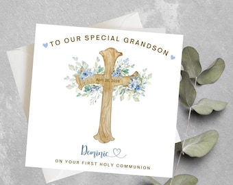Personalized First Holy Communion For Grandson, 1st Holy Communion For Godson, Boys Communion, Holy Communion Day, Holy Communion Card