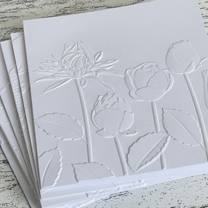 Cartes de correspondance florales blanches en relief (lot de 5), Cartes de correspondance en relief toutes les occasions, Cartes de correspondance en relief vierges à l'intérieur, Cartes de correspondance florales en relief
