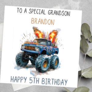 Carte d'anniversaire personnalisée Monster Truck pour petit-fils, fils, neveu, carte d'anniversaire Monster Truck, carte d'anniversaire de tout âge Monster Truck