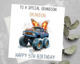 Personalised Monster Truck Birthday Card For Grandson, Son, Nephew, Monster Truck Birthday Theme Card, Any Age Birthday Card Monster Truck