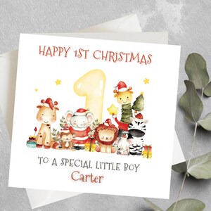 Biglietto di Natale personalizzato per il primo ragazzo, Biglietto di Natale per il primo nipote, Animale carino per il primo regalo di Natale, Ragazzo, Ragazze, Biglietto di Natale per il primo, Felice primo Natale