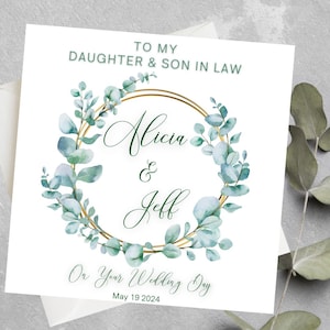 Carte de mariage personnalisée pour fille et gendre, carte de mariage minimaliste verte pour fille et gendre, mariage de fille