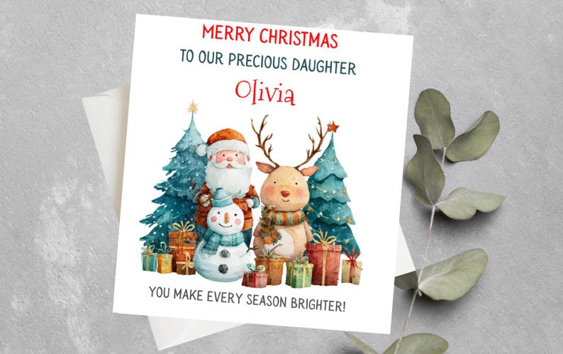 thumbnail image 2 of Personalised Pink Christmas Card - For Great Granddaughter, Niece, Daughter - Made In UK 2 of 6