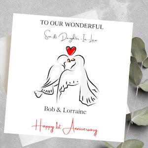 Biglietto d'auguri personalizzato per il primo anniversario di matrimonio per figlio e nuora, biglietto d'auguri per anniversario di matrimonio per figlio, figlia, coppia, moglie, marito