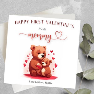 Mamá personalizada 1er día de San Valentín, Feliz primer día de San Valentín como mi mamá, 1a tarjeta del día de San Valentín para mamá para ser, nueva mamá San Valentín