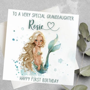 Carte d'anniversaire personnalisée petite sirène, carte d'anniversaire sous la mer, carte d'anniversaire petite sirène pour petite-fille, fille, nièce