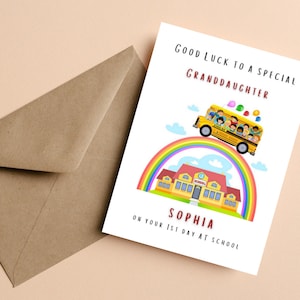 Petite-fille 1er jour d'école carte, personnalisé 1er jour d'école petite-fille, carte d'école de départ, premier jour d'école carte pour les filles