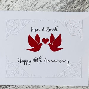 Tarjeta de aniversario de boda Ruby, tarjeta de pájaro de amor del 40 aniversario de boda en relieve, tarjeta de aniversario de boda personalizada para cualquier año
