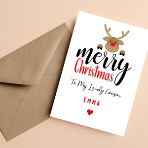 Cartão de Natal personalizado para o primo, para um cartão de Natal especial do primo, cartão de Natal da floresta, cartão de Natal do primo, Natal das crianças