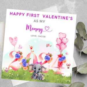 Mamá personalizada 1er día de San Valentín, Feliz primer día de San Valentín como mi mamá, 1a tarjeta del día de San Valentín para mamá para ser, nueva mamá San Valentín