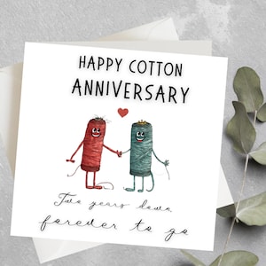 Tarjeta personalizada del segundo aniversario de boda para pareja, aniversario de boda de algodón, tarjeta de aniversario de boda de dos años, feliz año del algodón